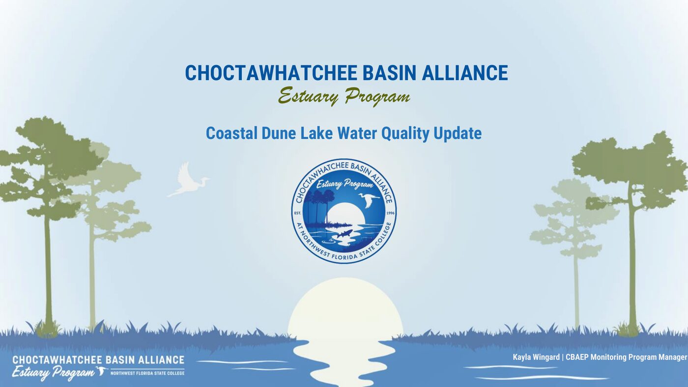 Title slide for the Coastal Dune Lake Water Quality Update by Kayla Wingard, CBAEP Monitoring Program Manager.